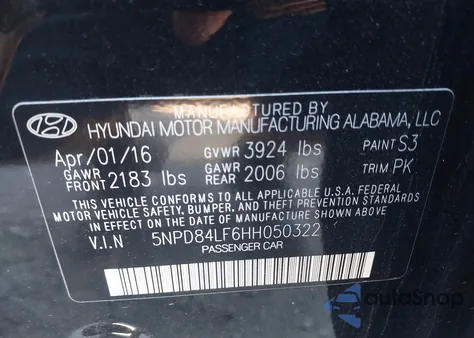 2017 Hyundai Elantra Limited z USA, uszkodzony, nr VIN 5NPD84LF6HH050322